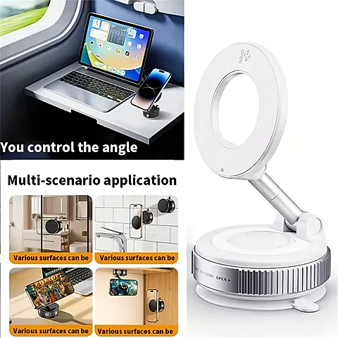 Universal Magnetic Car Phone Holder with 360° Rotation and Strong Vacuum Suction Cup for Secure Navigation Mount