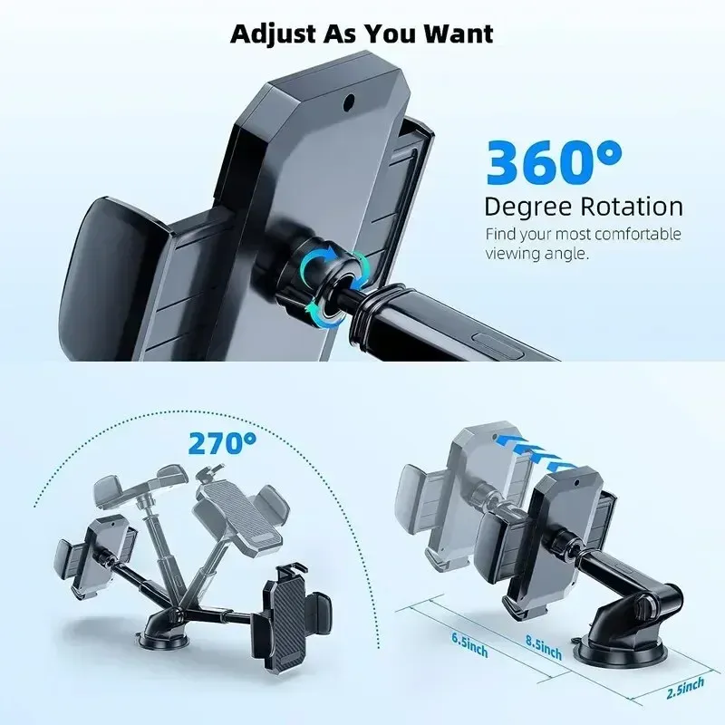 360° Rotatable Car Phone Mount Holder - Universal Windshield Suction Cup & Air Vent Stand for All Cellphones - Secure Stable Grip for Drivers thumbnail 3