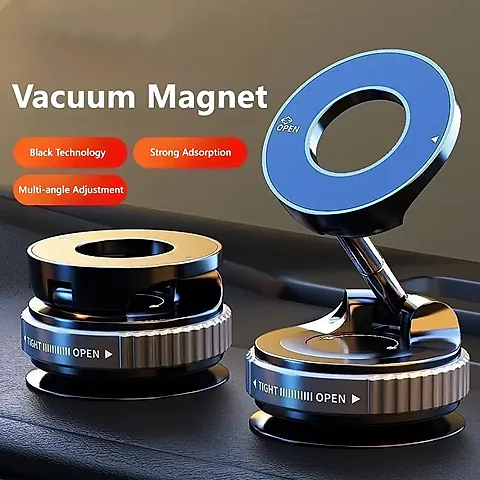 Strong Magnetic Foldable Car Phone Holder Mount with 360° Rotation, Vacuum Suction for iPhone & Android, Ideal for Live Streaming & Navigation