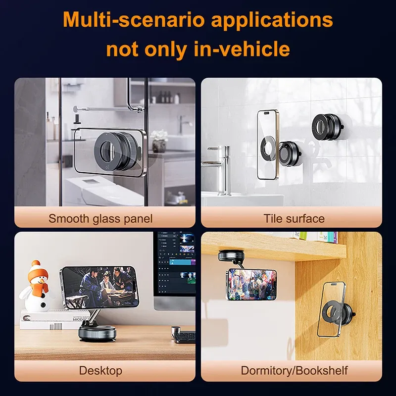 Strong Magnetic Foldable Car Phone Holder Mount with 360° Rotation, Vacuum Suction for iPhone & Android, Ideal for Live Streaming & Navigation thumbnail 5