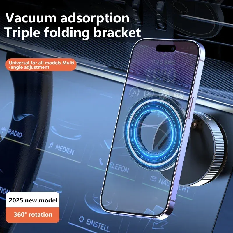 Strong Magnetic Foldable Car Phone Holder Mount with 360° Rotation, Vacuum Suction for iPhone & Android, Ideal for Live Streaming & Navigation thumbnail 2