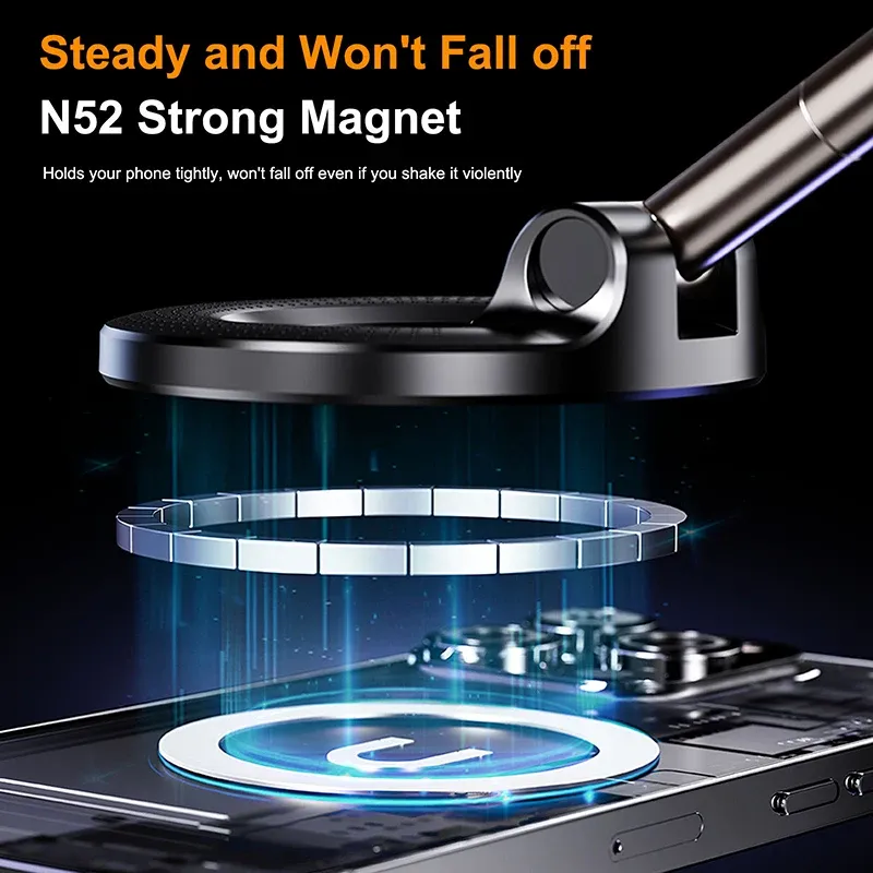 Strong Magnetic Foldable Car Phone Holder Mount with 360° Rotation, Vacuum Suction for iPhone & Android, Ideal for Live Streaming & Navigation thumbnail 3