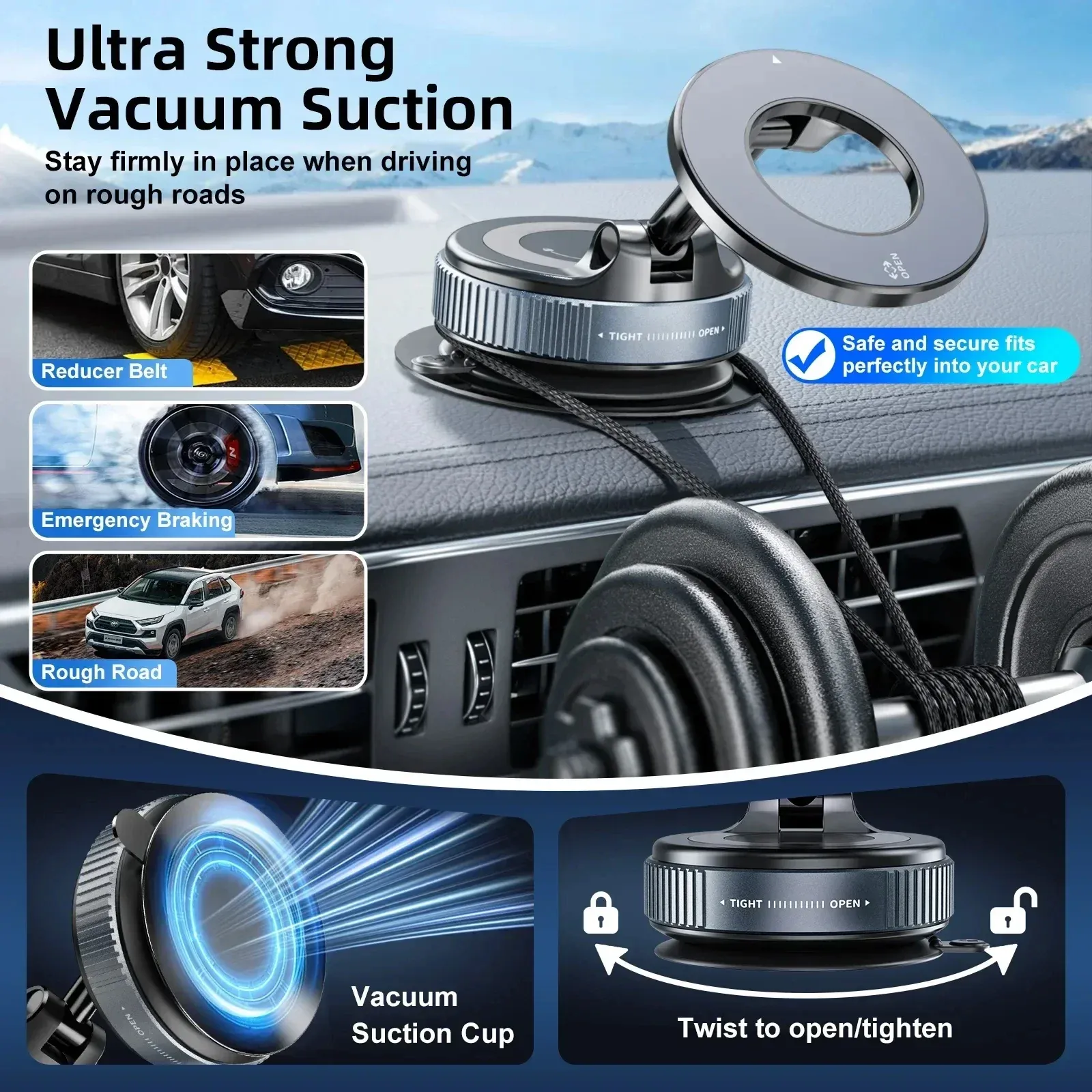 Strong Magnetic Foldable Car Phone Holder Mount with 360° Rotation, Vacuum Suction for iPhone & Android, Ideal for Live Streaming & Navigation thumbnail 4