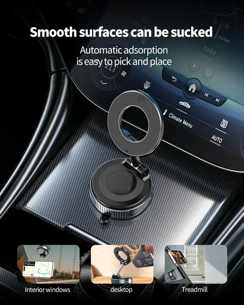Strong Magnetic Foldable Car Phone Holder Mount with 360° Rotation, Vacuum Suction for iPhone & Android, Ideal for Live Streaming & Navigation showcase 3