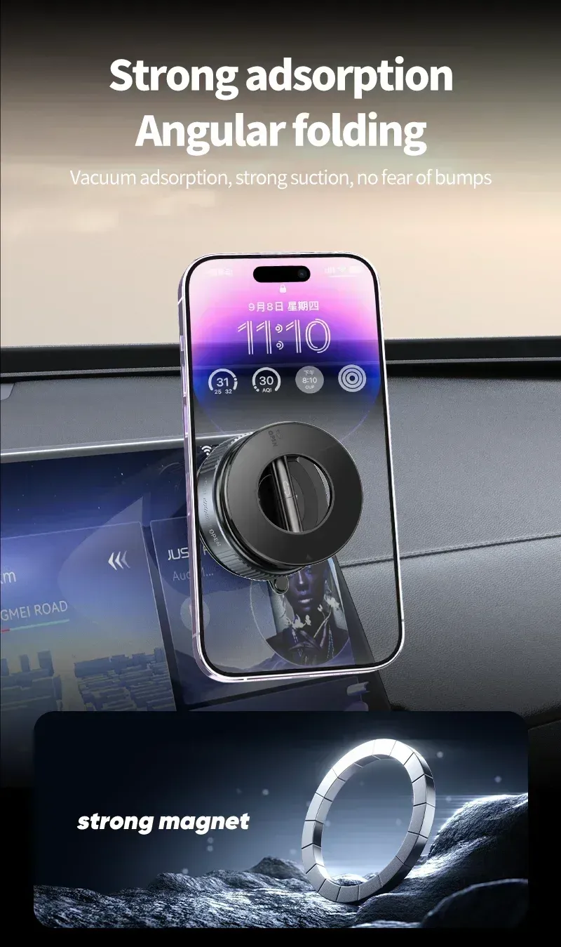 Strong Magnetic Foldable Car Phone Holder Mount with 360° Rotation, Vacuum Suction for iPhone & Android, Ideal for Live Streaming & Navigation showcase 1