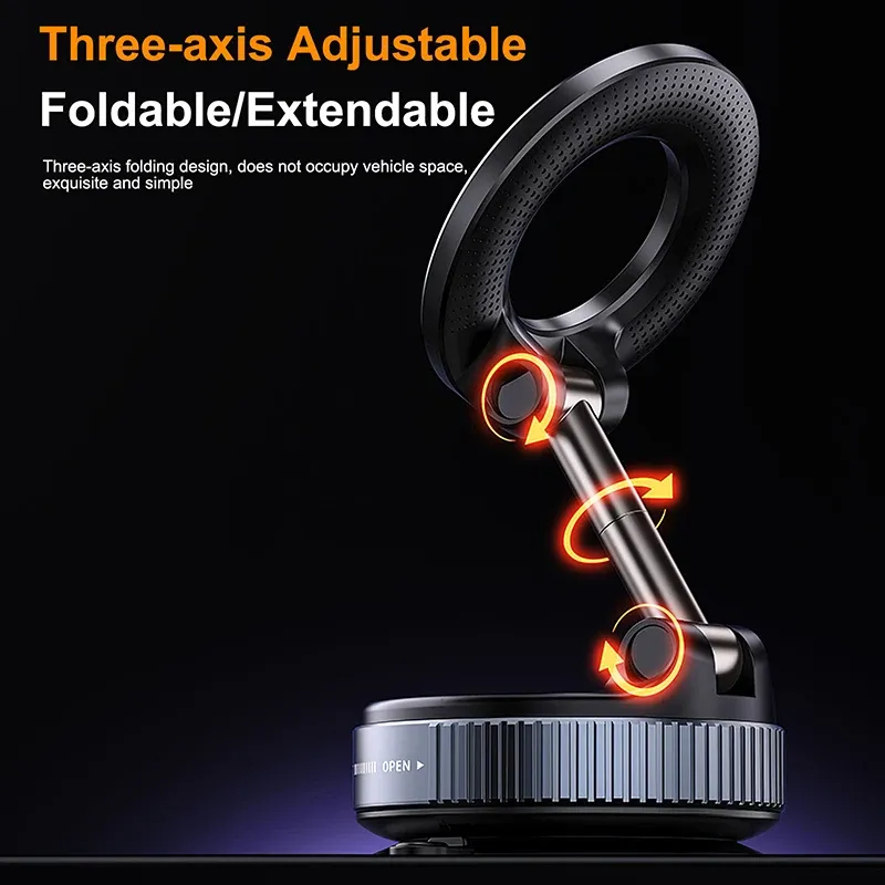 Strong Magnetic Foldable Car Phone Holder Mount with 360° Rotation, Vacuum Suction for iPhone & Android, Ideal for Live Streaming & Navigation thumbnail 6
