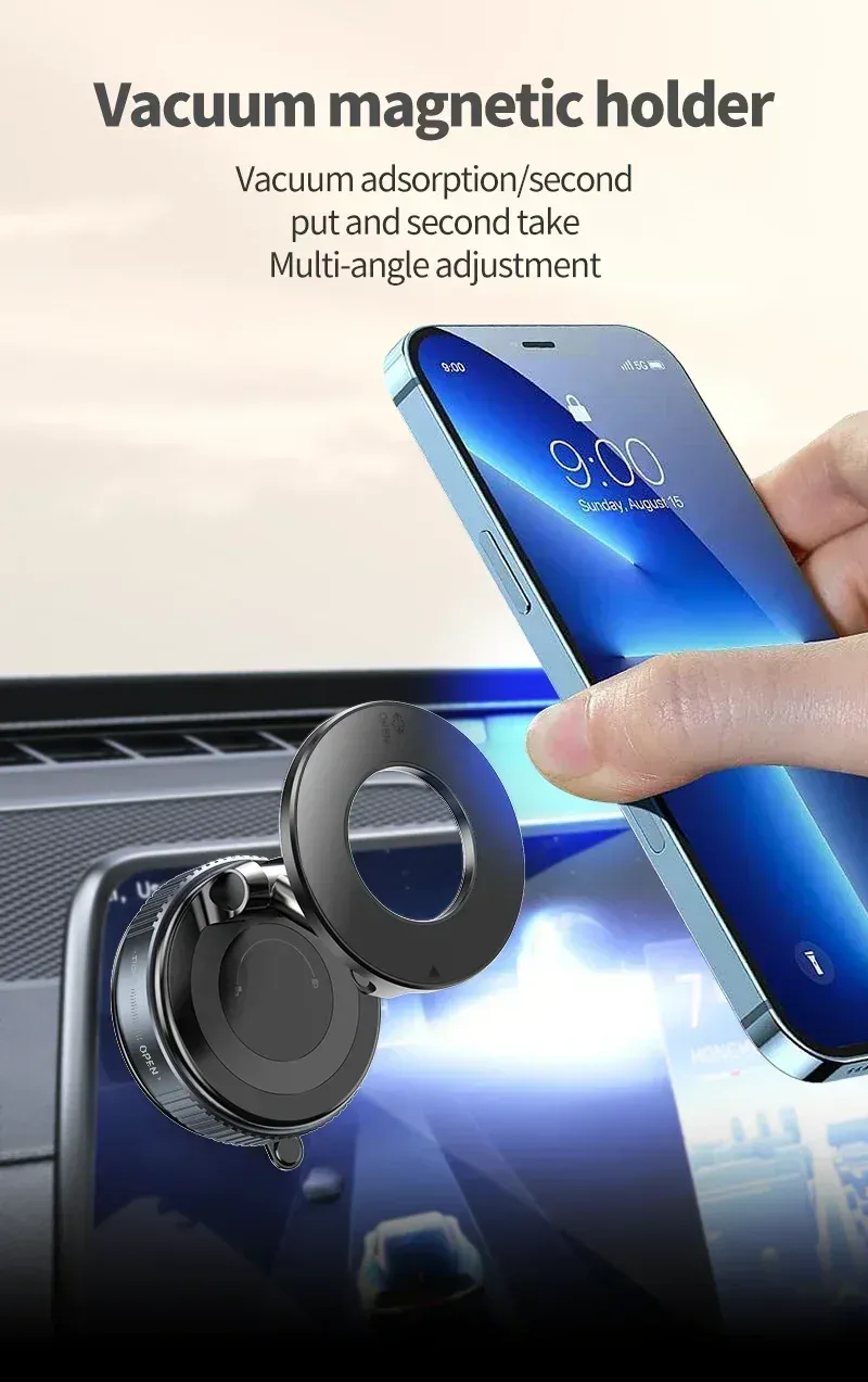 Strong Magnetic Foldable Car Phone Holder Mount with 360° Rotation, Vacuum Suction for iPhone & Android, Ideal for Live Streaming & Navigation showcase 9