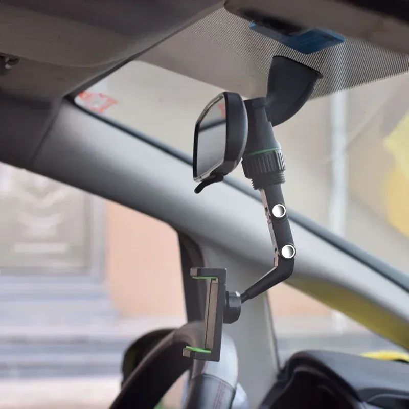 360° Rotatable Universal Car Phone Holder Mount - Adjustable Rearview Mirror Seat Clip Bracket for All Smartphones thumbnail 3