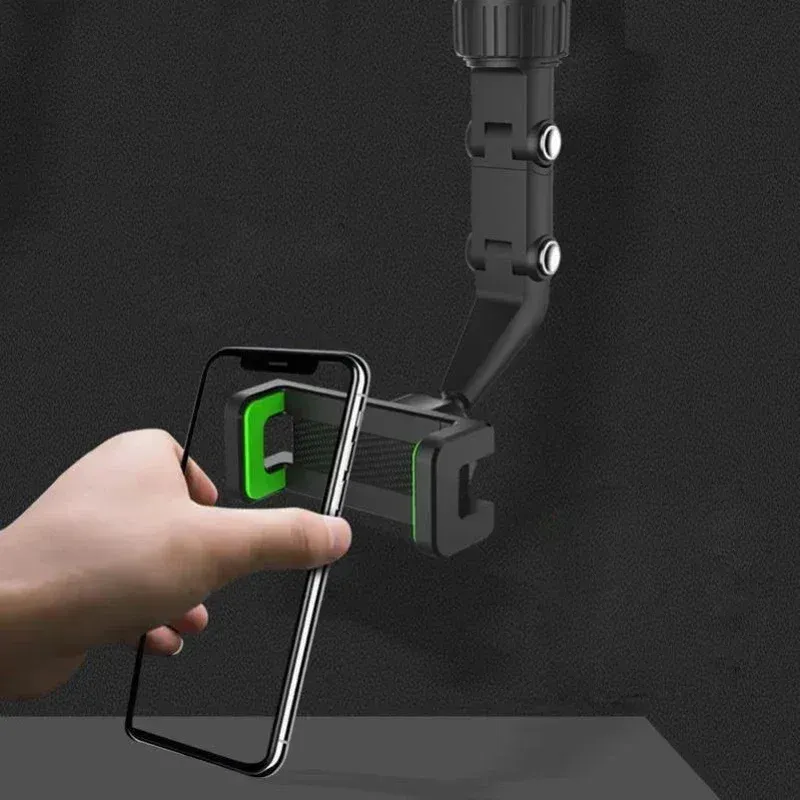360° Rotatable Universal Car Phone Holder Mount - Adjustable Rearview Mirror Seat Clip Bracket for All Smartphones thumbnail 2