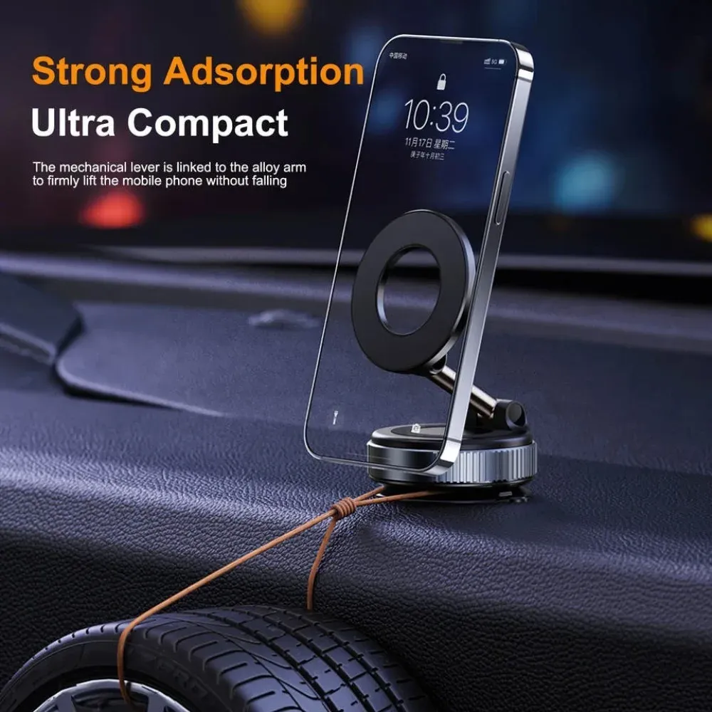 Universal Magnetic Car Phone Holder Mount with 360° Rotation, Mechanical Vacuum Suction Cup, Durable Metal Construction for Secure Navigation showcase 3