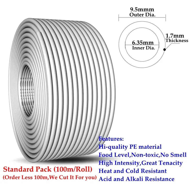 Food Grade PE Water Pipe Tubing - 1/4" & 3/8" Flexible Hose for Water Purifiers, Aquariums, Reverse Osmosis Systems - Durable, Non-Toxic, Heat & Cold Resistant showcase 2
