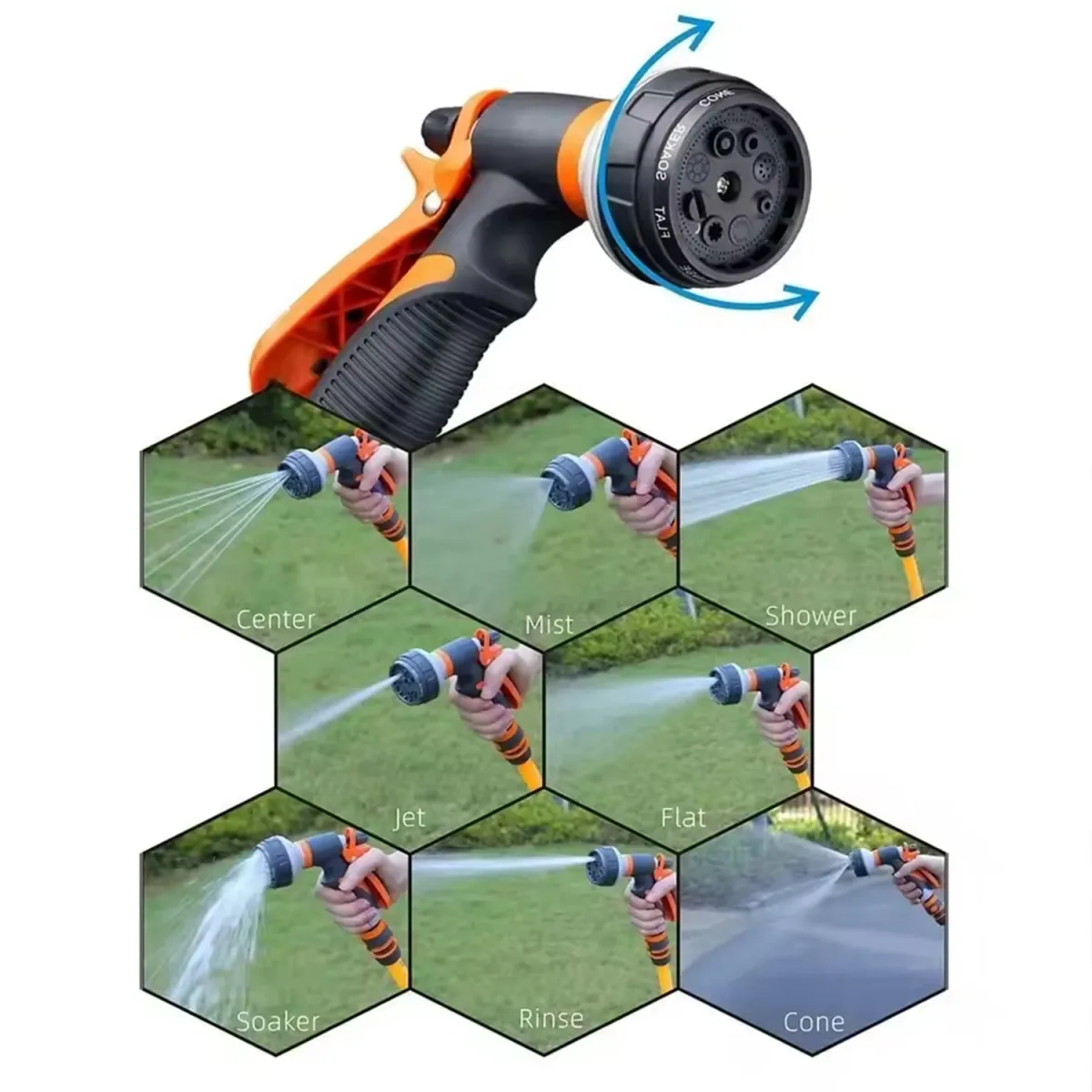 Multi-Pattern Garden Hose Nozzle Sprayer - Versatile Water Gun for Car Washing, Yard Watering, and Household Cleaning - Durable Design showcase 5