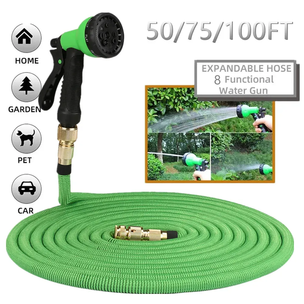 Expandable Garden Water Hose Kit 50-100FT, Durable PVC with Metal Connectors & 8-Pattern Spray Gun for Car Wash, Yard Irrigation, Home Cleaning thumbnail 3