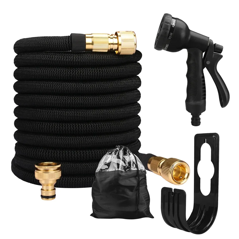 Expandable Garden Water Hose Kit 50-100FT, Durable PVC with Metal Connectors & 8-Pattern Spray Gun for Car Wash, Yard Irrigation, Home Cleaning
