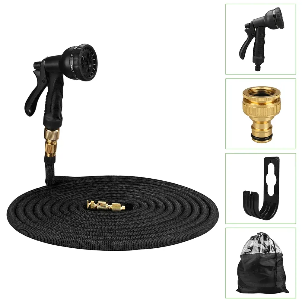 Expandable Garden Water Hose Kit 50-100FT, Durable PVC with Metal Connectors & 8-Pattern Spray Gun for Car Wash, Yard Irrigation, Home Cleaning showcase 1