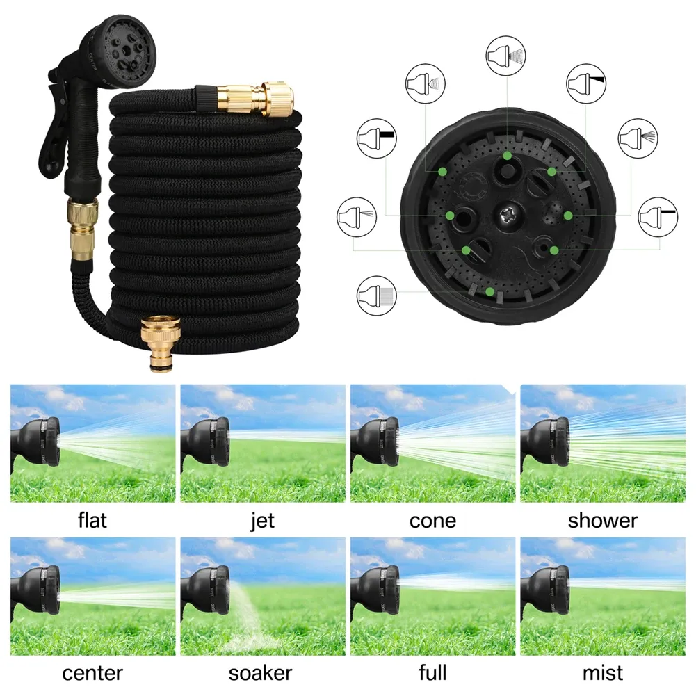 Expandable Garden Water Hose Kit 50-100FT, Durable PVC with Metal Connectors & 8-Pattern Spray Gun for Car Wash, Yard Irrigation, Home Cleaning showcase 2