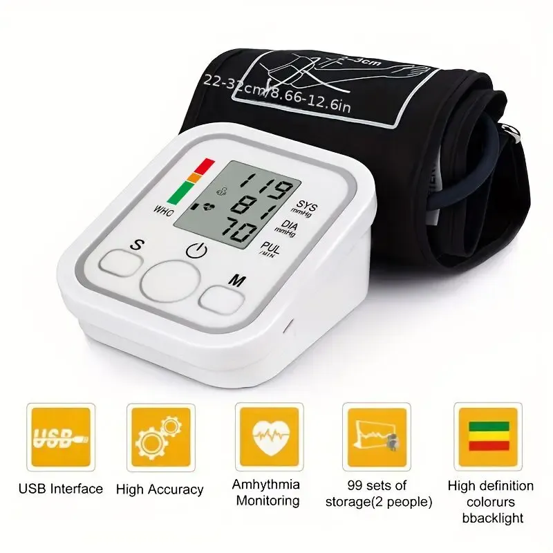 Digital Arm Cuff Sphygmomanometer Blood Pressure Monitor - Accurate Pulse Heart Rate Meter Device for Home Medical Use showcase 2