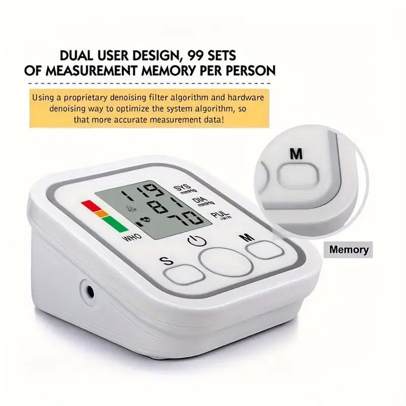 Digital Arm Cuff Sphygmomanometer Blood Pressure Monitor - Accurate Pulse Heart Rate Meter Device for Home Medical Use thumbnail 5