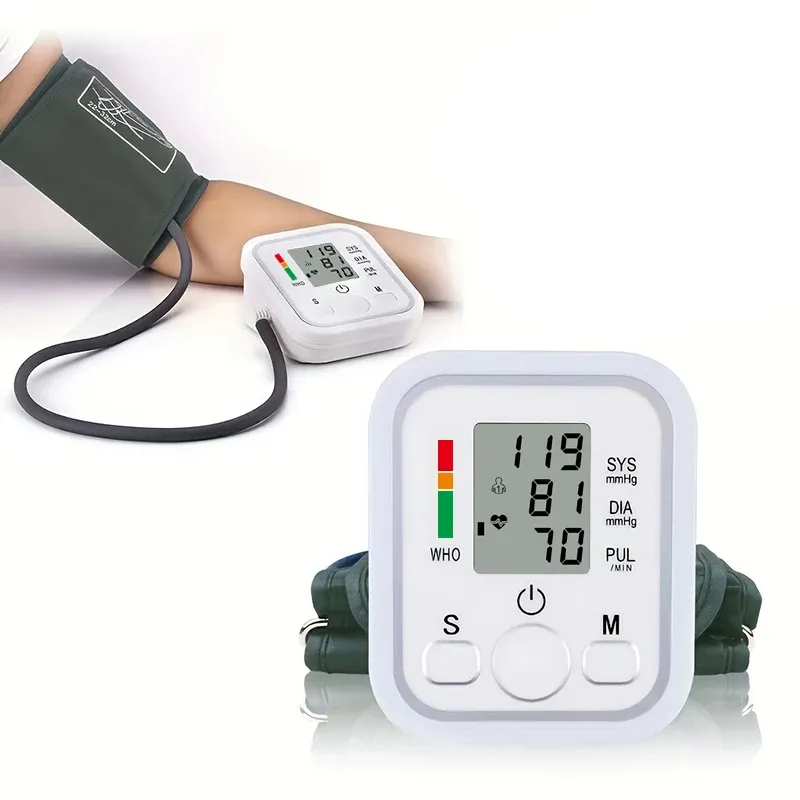 Digital Arm Cuff Sphygmomanometer Blood Pressure Monitor - Accurate Pulse Heart Rate Meter Device for Home Medical Use