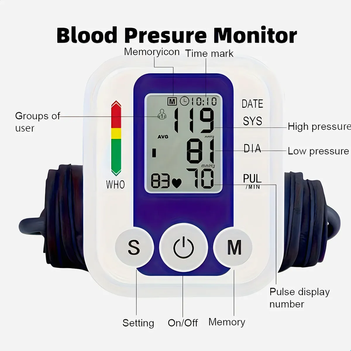 Automatic Digital Arm Blood Pressure Monitor Kit - Accurate BP Tonometer with Heart Rate Pulse Meter, Large Cuff (22-32cm), Battery & USB Powered for Home Use showcase 3