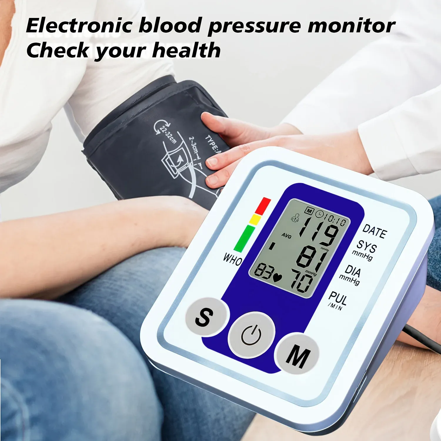 Automatic Digital Arm Blood Pressure Monitor Kit - Accurate BP Tonometer with Heart Rate Pulse Meter, Large Cuff (22-32cm), Battery & USB Powered for Home Use thumbnail 4