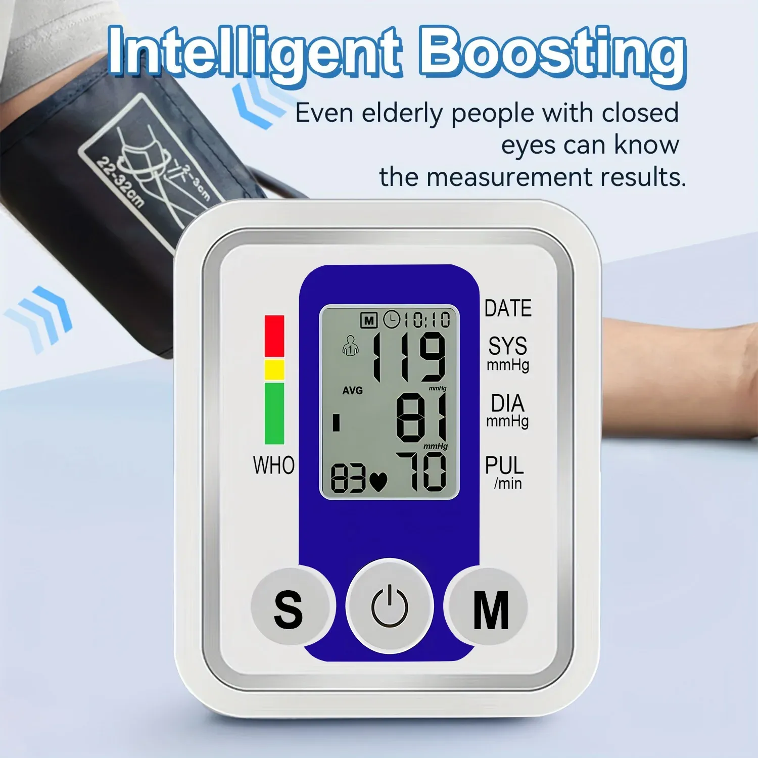 Automatic Digital Arm Blood Pressure Monitor Kit - Accurate BP Tonometer with Heart Rate Pulse Meter, Large Cuff (22-32cm), Battery & USB Powered for Home Use thumbnail 3