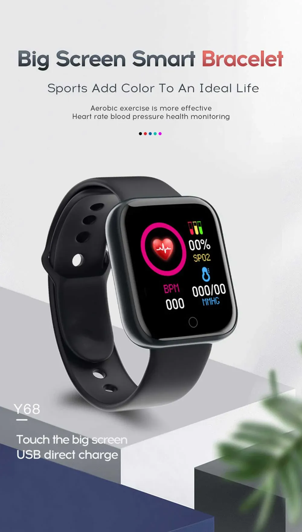 Y68 D20 Smartwatch for Men & Women: Bluetooth Connected Fitness Tracker, Heart Rate Monitor, Sleep Tracker, Music Control, Sports Bracelet with USB Charging - Compatible with Android & iOS showcase 1