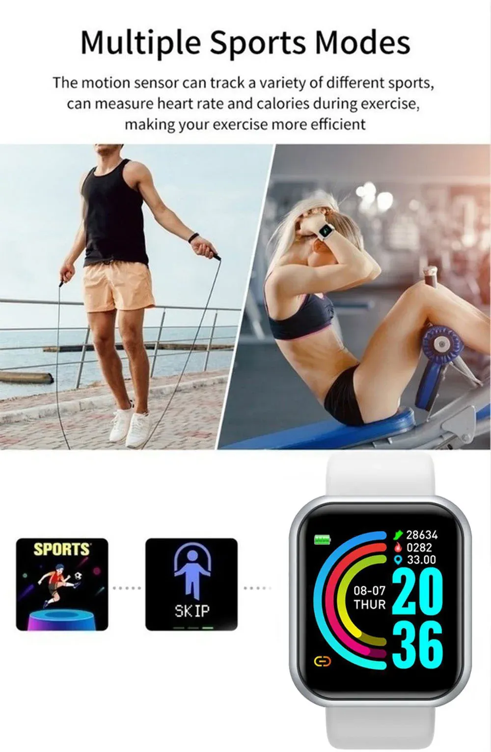 Y68 D20 Smartwatch for Men & Women: Bluetooth Connected Fitness Tracker, Heart Rate Monitor, Sleep Tracker, Music Control, Sports Bracelet with USB Charging - Compatible with Android & iOS showcase 5