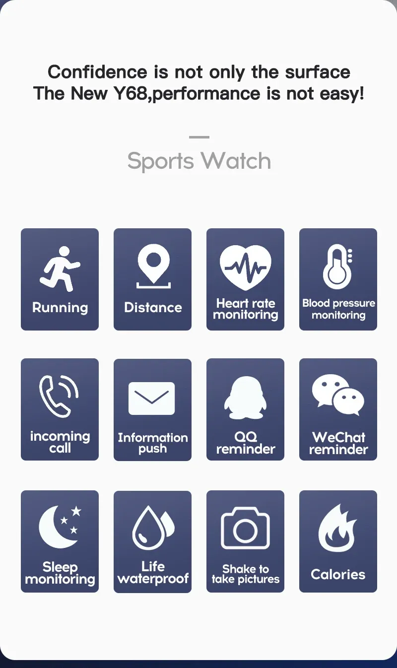 Y68 D20 Smartwatch for Men & Women: Bluetooth Connected Fitness Tracker, Heart Rate Monitor, Sleep Tracker, Music Control, Sports Bracelet with USB Charging - Compatible with Android & iOS showcase 16