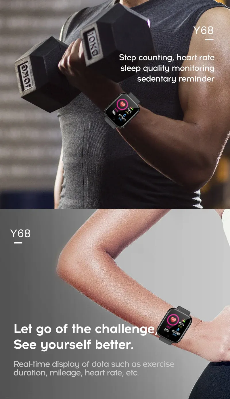 Y68 D20 Smartwatch for Men & Women: Bluetooth Connected Fitness Tracker, Heart Rate Monitor, Sleep Tracker, Music Control, Sports Bracelet with USB Charging - Compatible with Android & iOS showcase 12