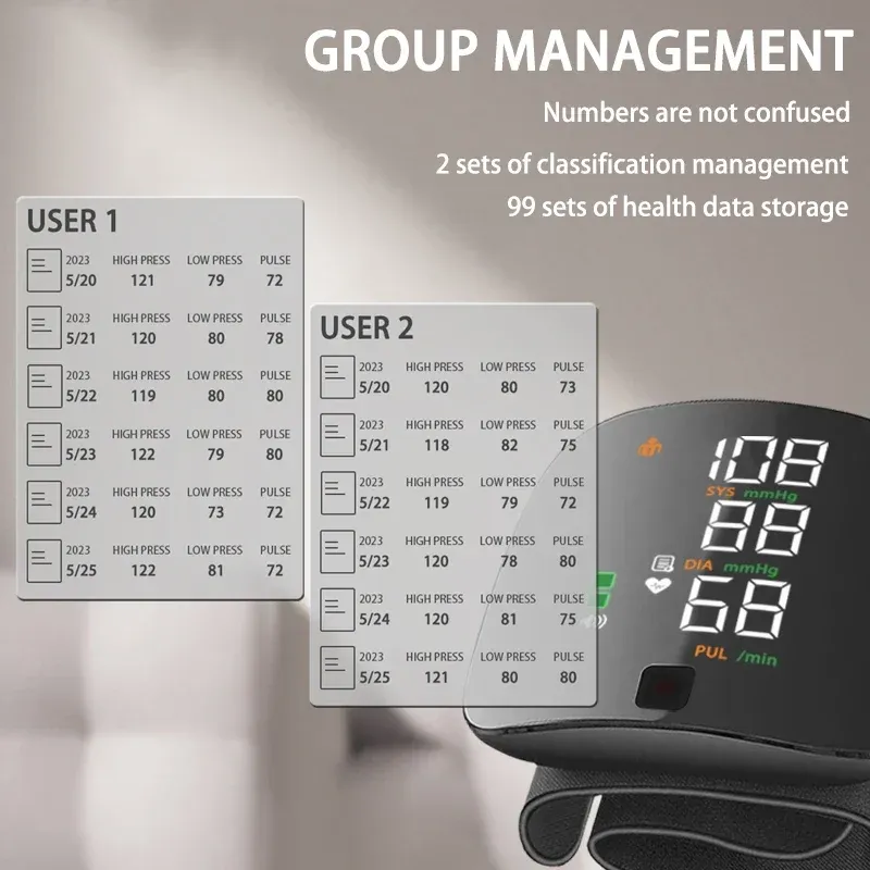 Rechargeable LED Wrist Blood Pressure Monitor with English Voice Broadcast - Accurate Sphygmomanometer Tonometer for Home Health Monitoring thumbnail 2