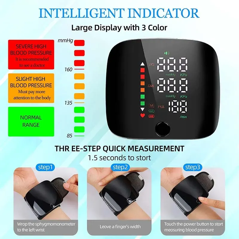 Rechargeable LED Wrist Blood Pressure Monitor with English Voice Broadcast - Accurate Sphygmomanometer Tonometer for Home Health Monitoring thumbnail 4