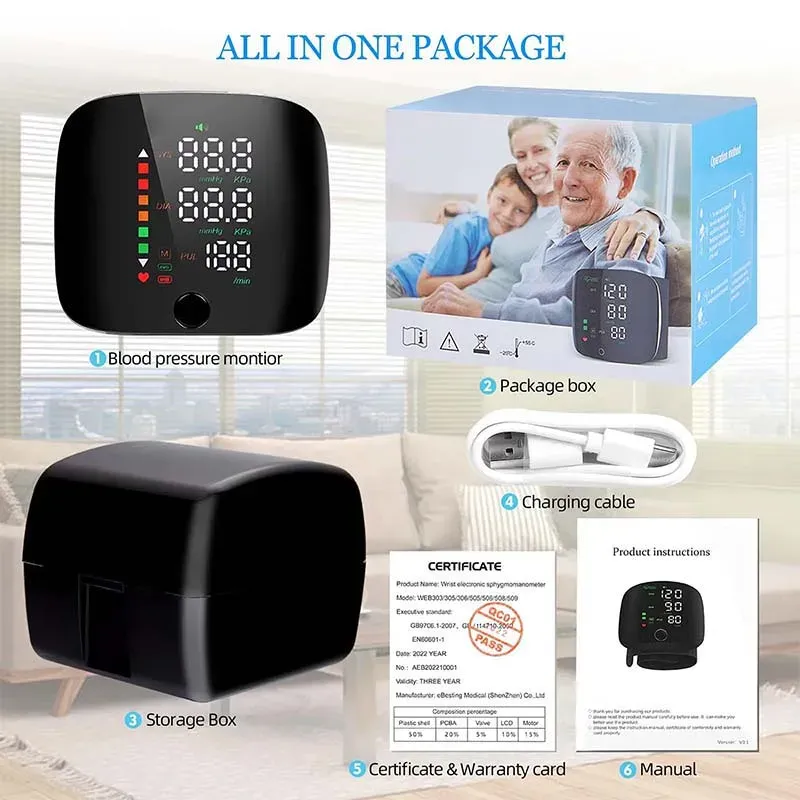 Rechargeable LED Wrist Blood Pressure Monitor with English Voice Broadcast - Accurate Sphygmomanometer Tonometer for Home Health Monitoring thumbnail 5