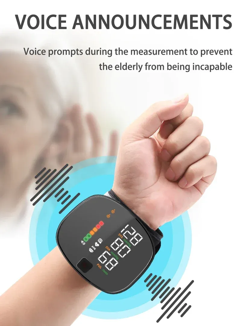 Rechargeable LED Wrist Blood Pressure Monitor with English Voice Broadcast - Accurate Sphygmomanometer Tonometer for Home Health Monitoring showcase 4