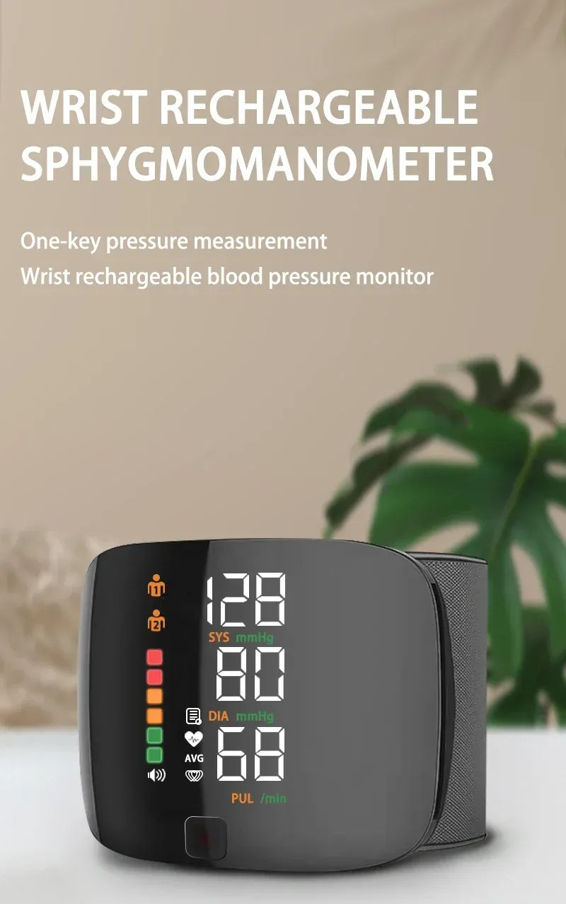 Rechargeable LED Wrist Blood Pressure Monitor with English Voice Broadcast - Accurate Sphygmomanometer Tonometer for Home Health Monitoring showcase 3