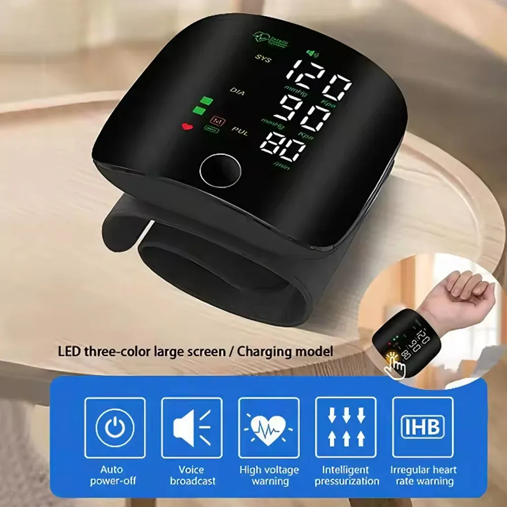 Rechargeable LED Digital Blood Pressure Monitor - Automatic Wrist Sphygmomanometer with Large LCD Screen for Accurate Heart Rate and BP Readings thumbnail 2