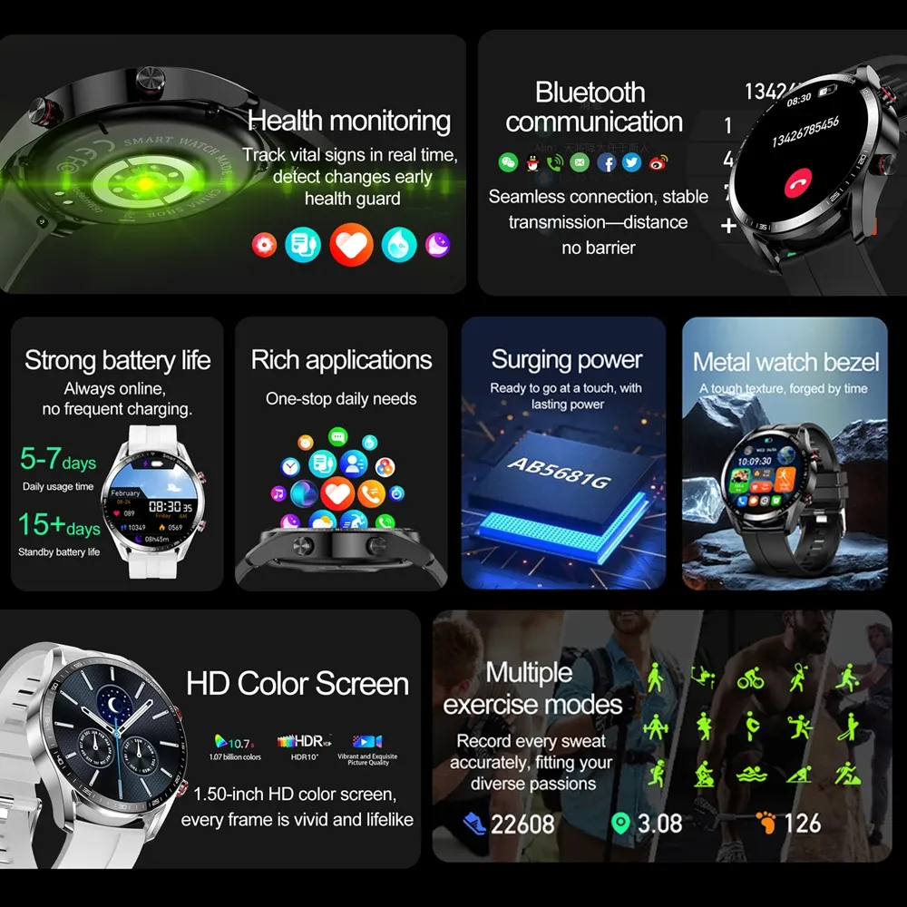 Smart Watch for Men - 1.53" Full HD Touchscreen, ECG+PPG, Multi-Sport Modes, Bluetooth Calling, IP67 Waterproof, Business Style Smartwatch with Fitness Tracker thumbnail 2