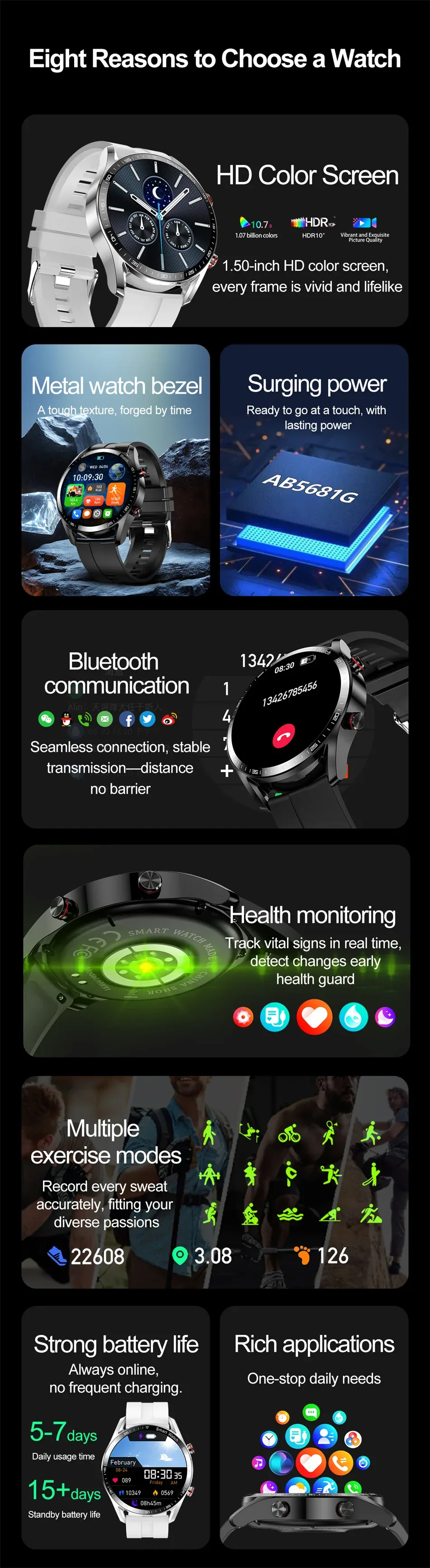 Smart Watch for Men - 1.53" Full HD Touchscreen, ECG+PPG, Multi-Sport Modes, Bluetooth Calling, IP67 Waterproof, Business Style Smartwatch with Fitness Tracker showcase 2