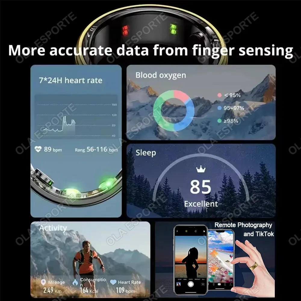 2025 Smart Ring for Men & Women: Blood Pressure, Heart Rate, Sleep Monitoring, SpO2, Waterproof (IP68/5ATM), Multi-Sport Tracking, Remote Camera Control showcase 2