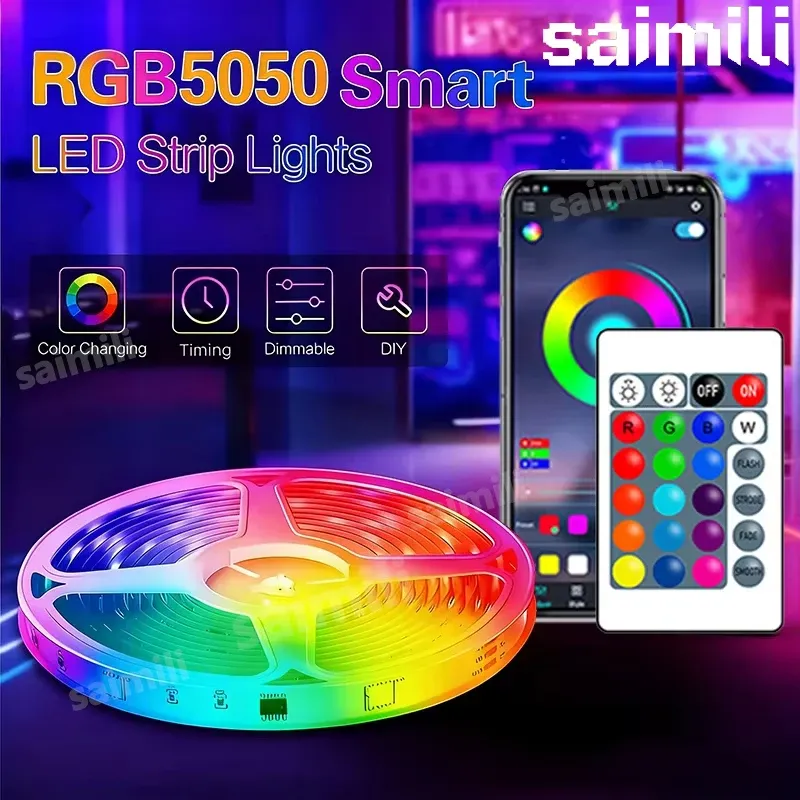 Smart LED Strip Lights 5M RGB Color Changing with App & Remote Control, Music Sync for Room Decor, Parties, Holiday Ambiance