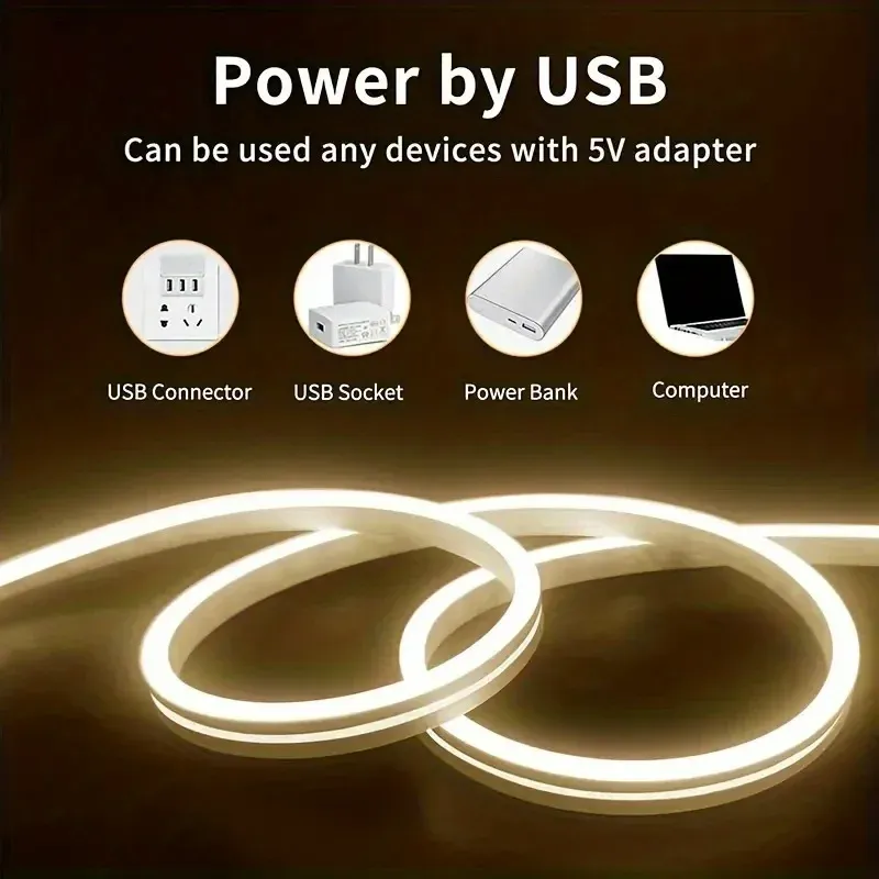 Dimmable LED Neon Strip Light with Touch Sensor, USB Powered 5V Silicone Rope Light, IP67 Waterproof Flexible Neon Sign Tape for Home Decor, TV Backlight, Outdoor Use showcase 7