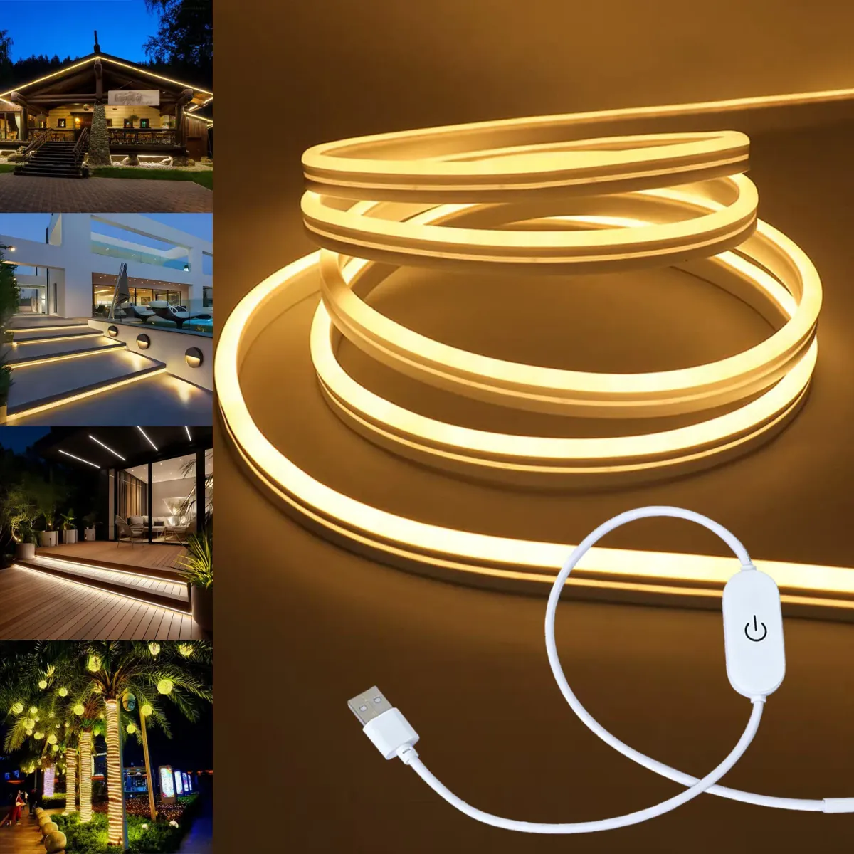 Dimmable LED Neon Strip Light with Touch Sensor, USB Powered 5V Silicone Rope Light, IP67 Waterproof Flexible Neon Sign Tape for Home Decor, TV Backlight, Outdoor Use showcase 16