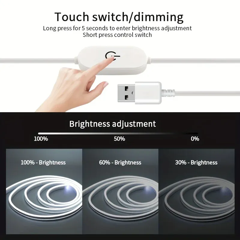 Dimmable LED Neon Strip Light with Touch Sensor, USB Powered 5V Silicone Rope Light, IP67 Waterproof Flexible Neon Sign Tape for Home Decor, TV Backlight, Outdoor Use thumbnail 2