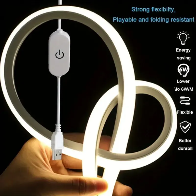 Dimmable LED Neon Strip Light with Touch Sensor, USB Powered 5V Silicone Rope Light, IP67 Waterproof Flexible Neon Sign Tape for Home Decor, TV Backlight, Outdoor Use showcase 18