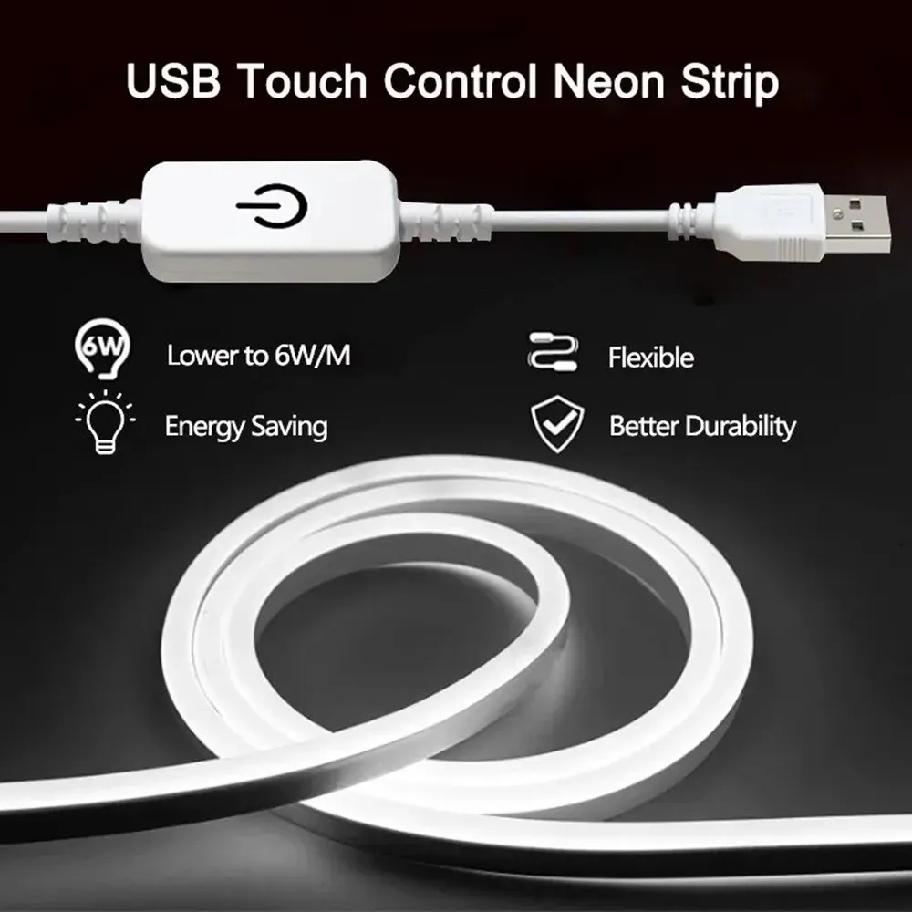 Dimmable LED Neon Strip Light with Touch Sensor, USB Powered 5V Silicone Rope Light, IP67 Waterproof Flexible Neon Sign Tape for Home Decor, TV Backlight, Outdoor Use thumbnail 4