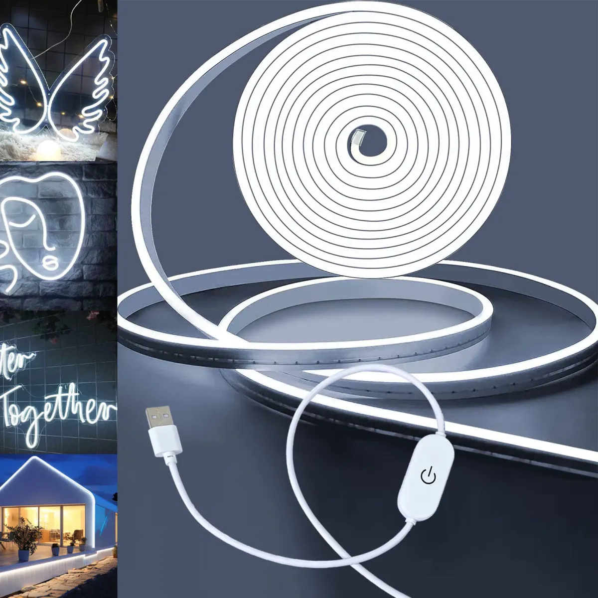 Dimmable LED Neon Strip Light with Touch Sensor, USB Powered 5V Silicone Rope Light, IP67 Waterproof Flexible Neon Sign Tape for Home Decor, TV Backlight, Outdoor Use showcase 15