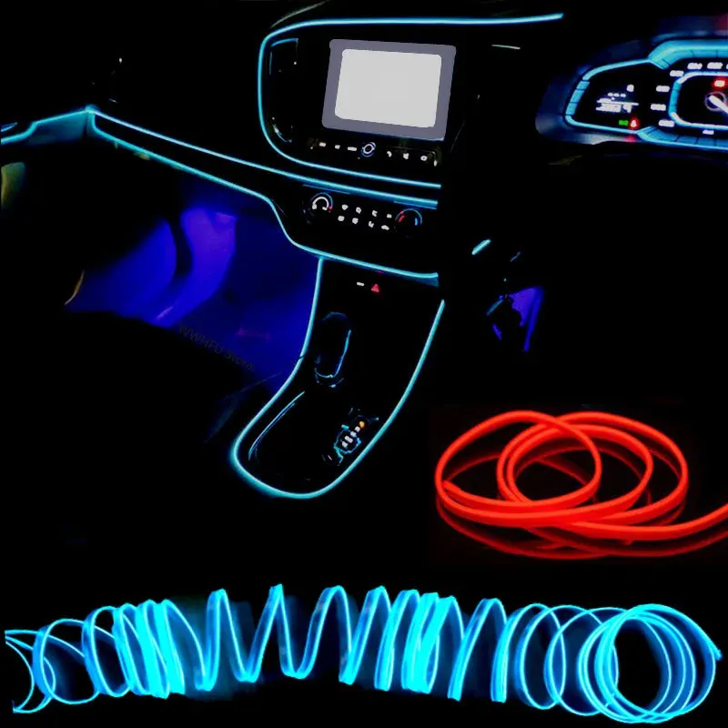 5M Car Interior LED Atmosphere Lighting Strip - Flexible EL Cold Light USB Decorative Ambient Lamp for Auto DIY Decoration