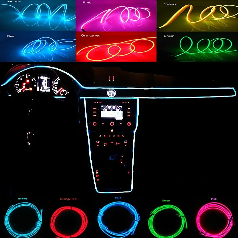 5M Car Interior LED Atmosphere Lighting Strip - Flexible EL Cold Light USB Decorative Ambient Lamp for Auto DIY Decoration showcase 1