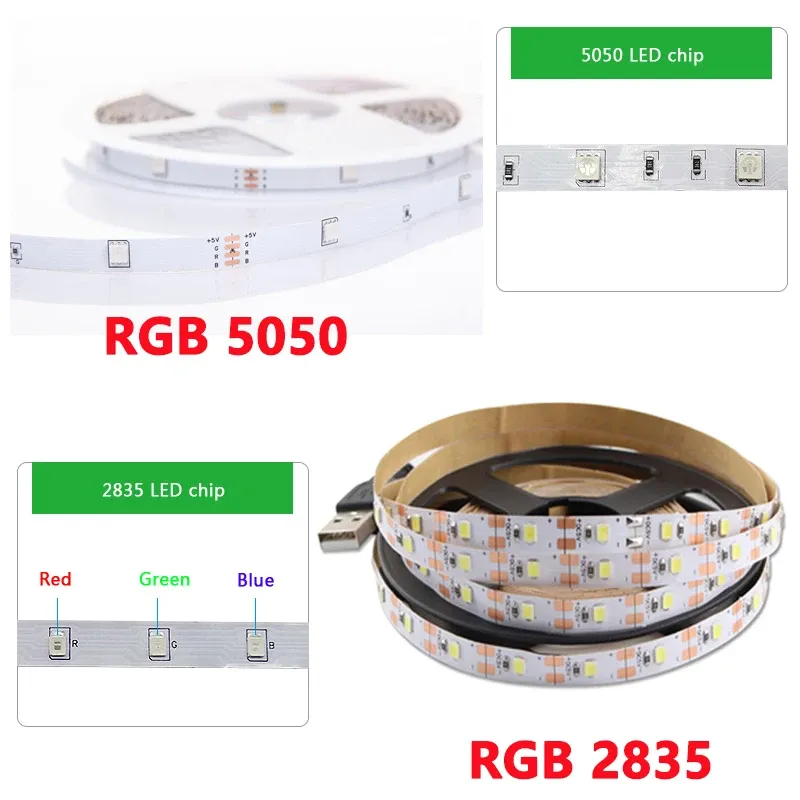 DC 5V USB LED Strip Lights 2835/5050 SMD, White/RGB, Flexible Tape for TV Background, Home Decor, Computer, Laptop, Car - 1-15m thumbnail 3