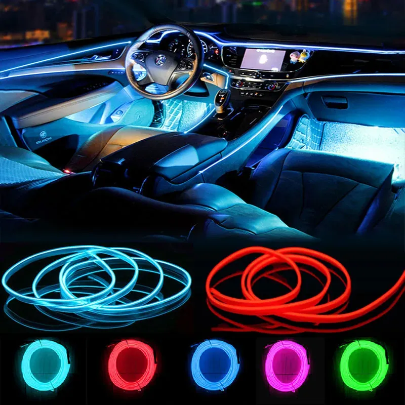 1M-5M Neon LED Car Interior Ambient Light Strips - USB/Cigarette Lighter Drive, DIY Decorative Dashboard Console Cold Light for Enhanced Car Interior showcase 1